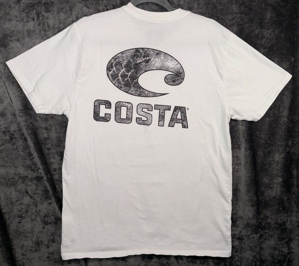 Costa Del Mar T Shirt Mens Large White Logo Graphic Fishing Outdoor Short Sleeve